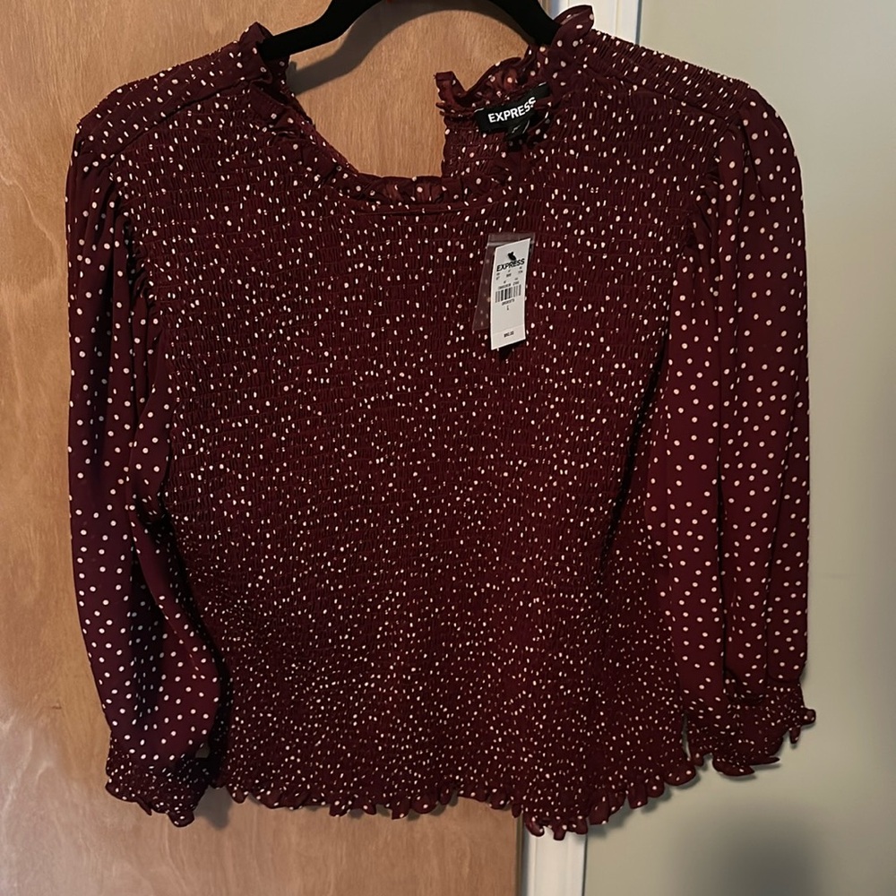 Express Burgundy Polka Dot Blouse